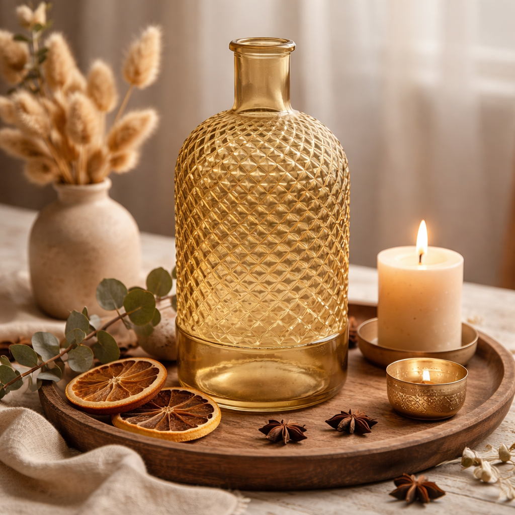 Vase bouteille Diamond verre recyclé miel