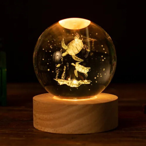 VEILLEUSE VERRE GRAVEE 3D "LE MONDE DES TORTUES"