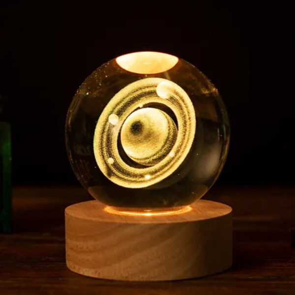 VEILLEUSE VERRE GRAVEE 3D "SATURNE"