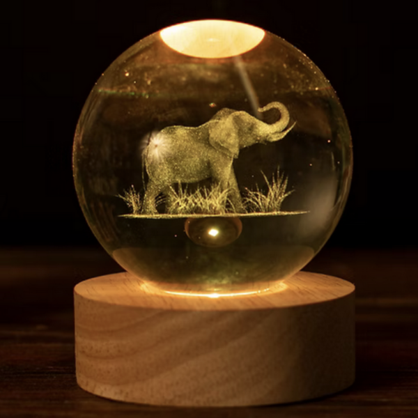 VEILLEUSE VERRE GRAVÉE 3D "L'ELEPHANT DE LA JUNGLE"