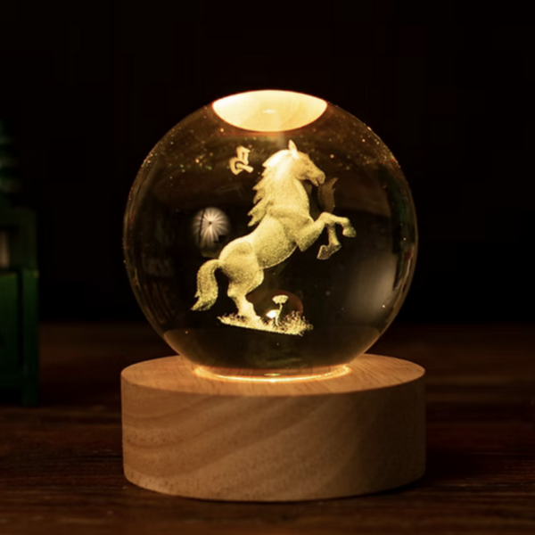 VEILLEUSE VERRE GRAVEE 3D "LE CHEVAL"