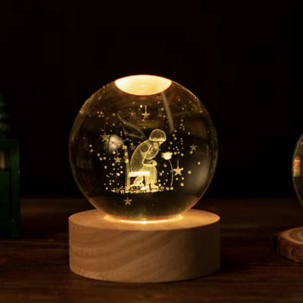 VEILLEUSE VERRE GRAVEE 3D "LE PENSEUR SAINT-EX"