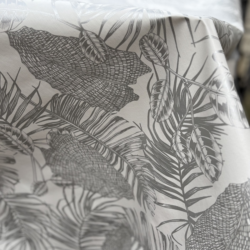 Toile cirée sur mesure en 140cm - FEUILLAGE ARGENT – Image 2