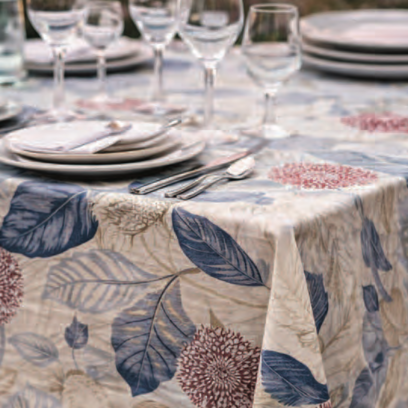 Toile cirée feuille bleue SPLENDORE en 1.40 de large