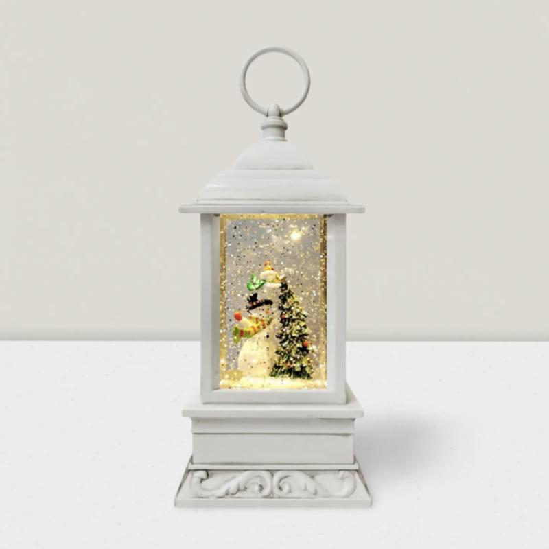 Lanterne de Noël Blanche LED avec Bonhomme de Neige & Sapin – Image 3