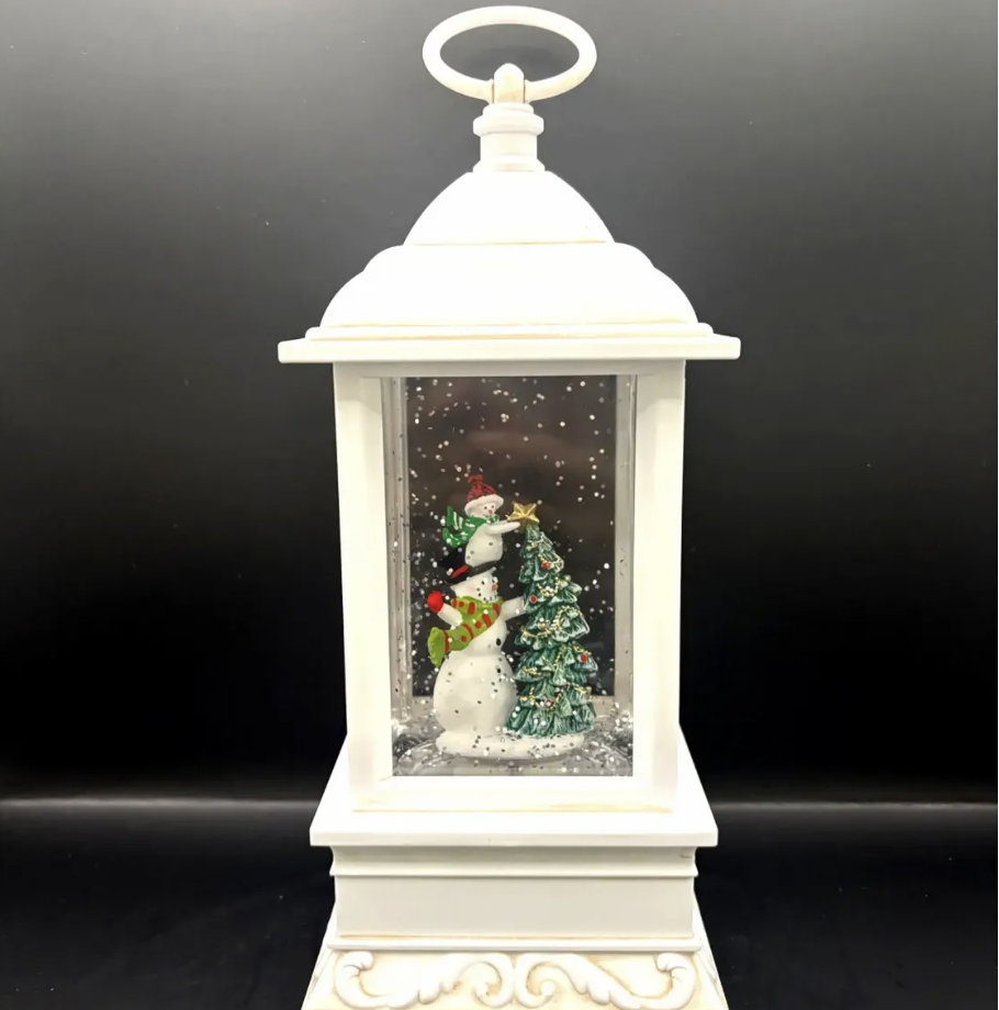 Lanterne de Noël Blanche LED avec Bonhomme de Neige & Sapin – Image 2